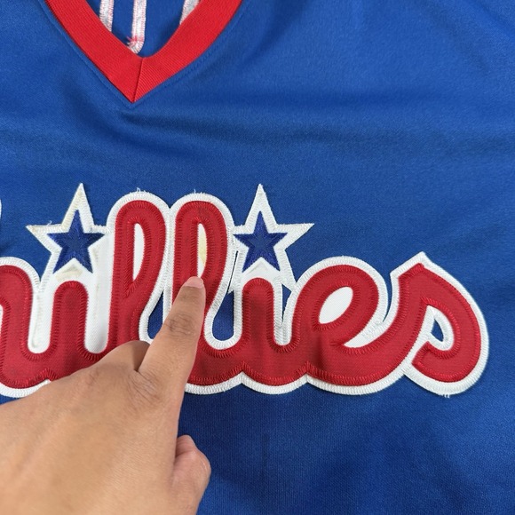 Vintage Jim Thome Phillies Majestic‎ Jersey Mens 3XL Blue Logo Script Y2K USA - Picture 7 of 16